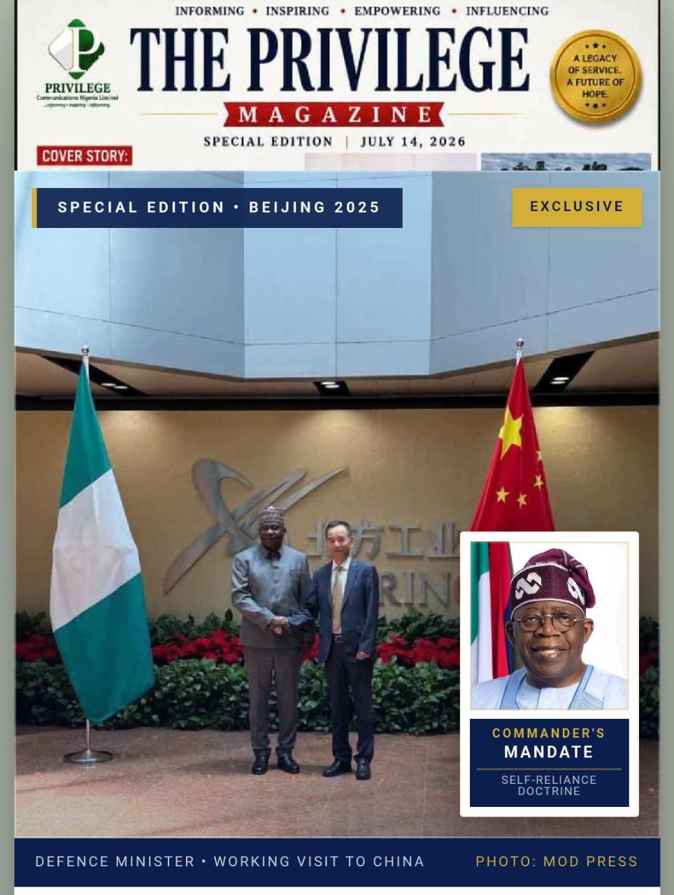THE BEIJING PROTOCOL: HOW GEN. C.G. MUSA IS RE-ENGINEERING NIGERIA’S DEFENCE FUTURE THE BEIJING PROTOCOL: HOW GEN. C.G. MUSA IS RE-ENGINEERING NIGERIA’S DEFENCE FUTURE
